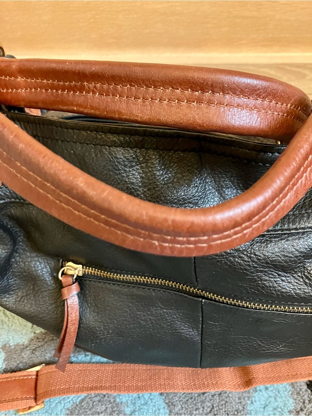 Cynthia Rowley Black Leather Tote with Brown Handles - Picture 8 of 14